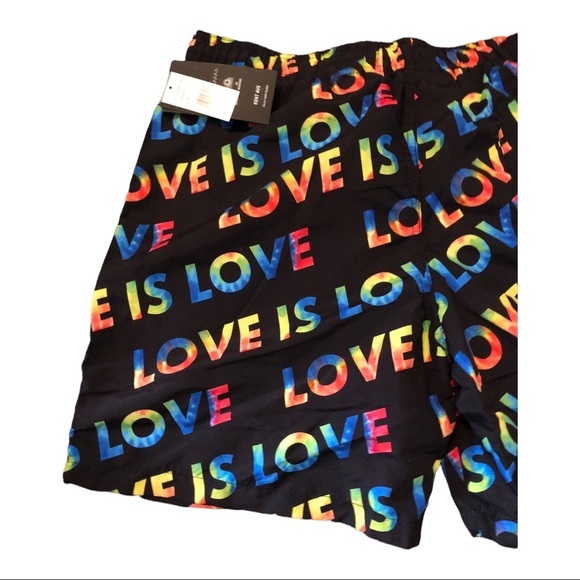 Black rainbow‎ printed ‘love is love’ men swim trunks New size large - Picture 4 of 6